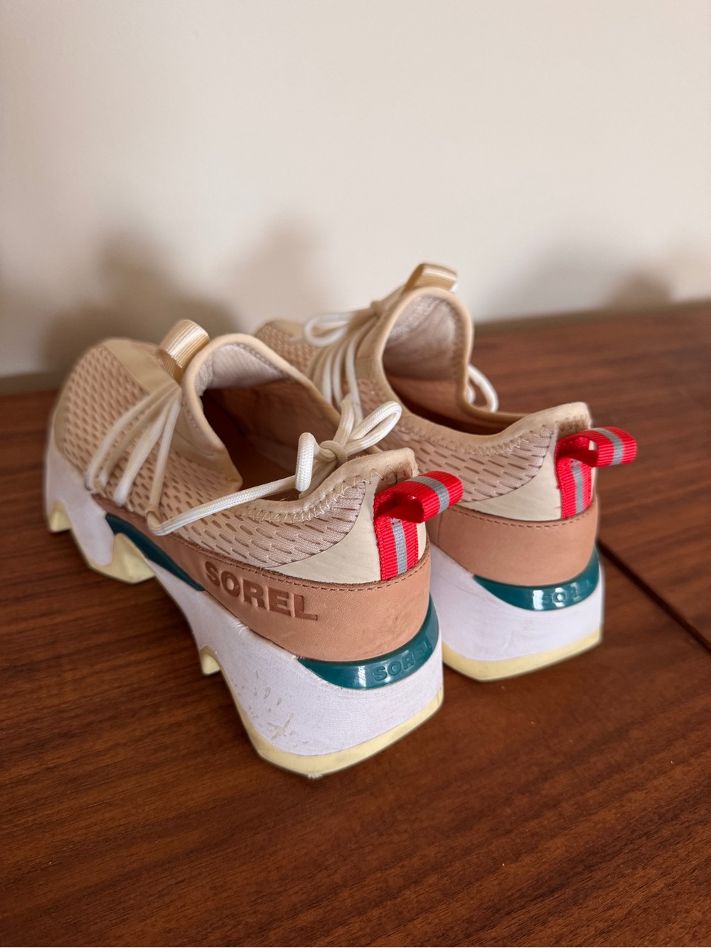 Sorel Women's Beige and Red Accent Knit Slip-On Sneakers